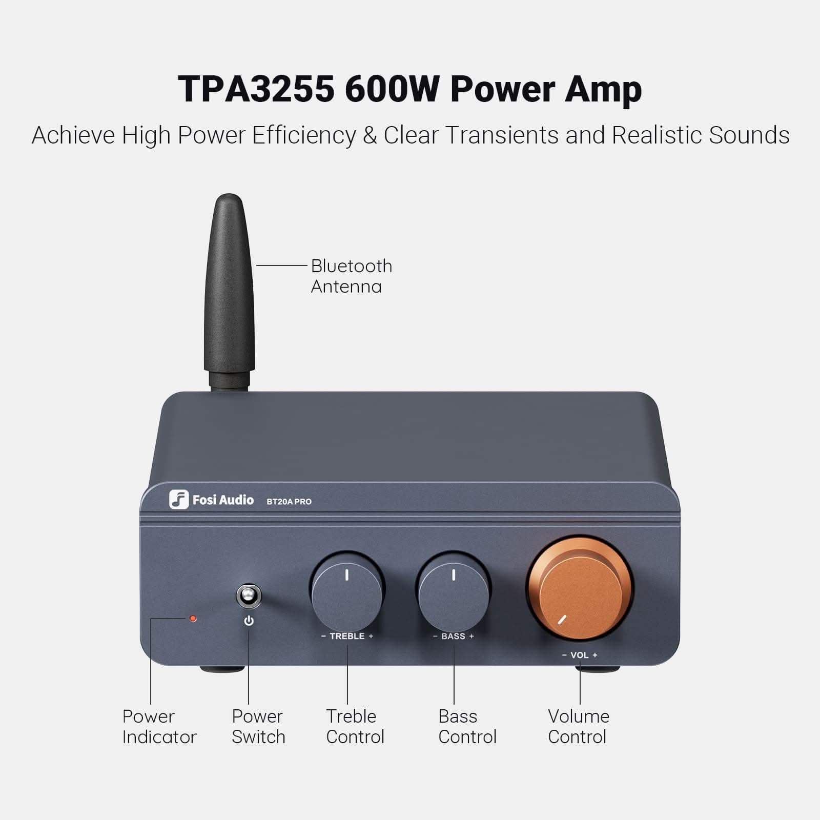 Fosi Audio BT20A PRO Bluetooth Amplifier, 48V/5A gallery 1