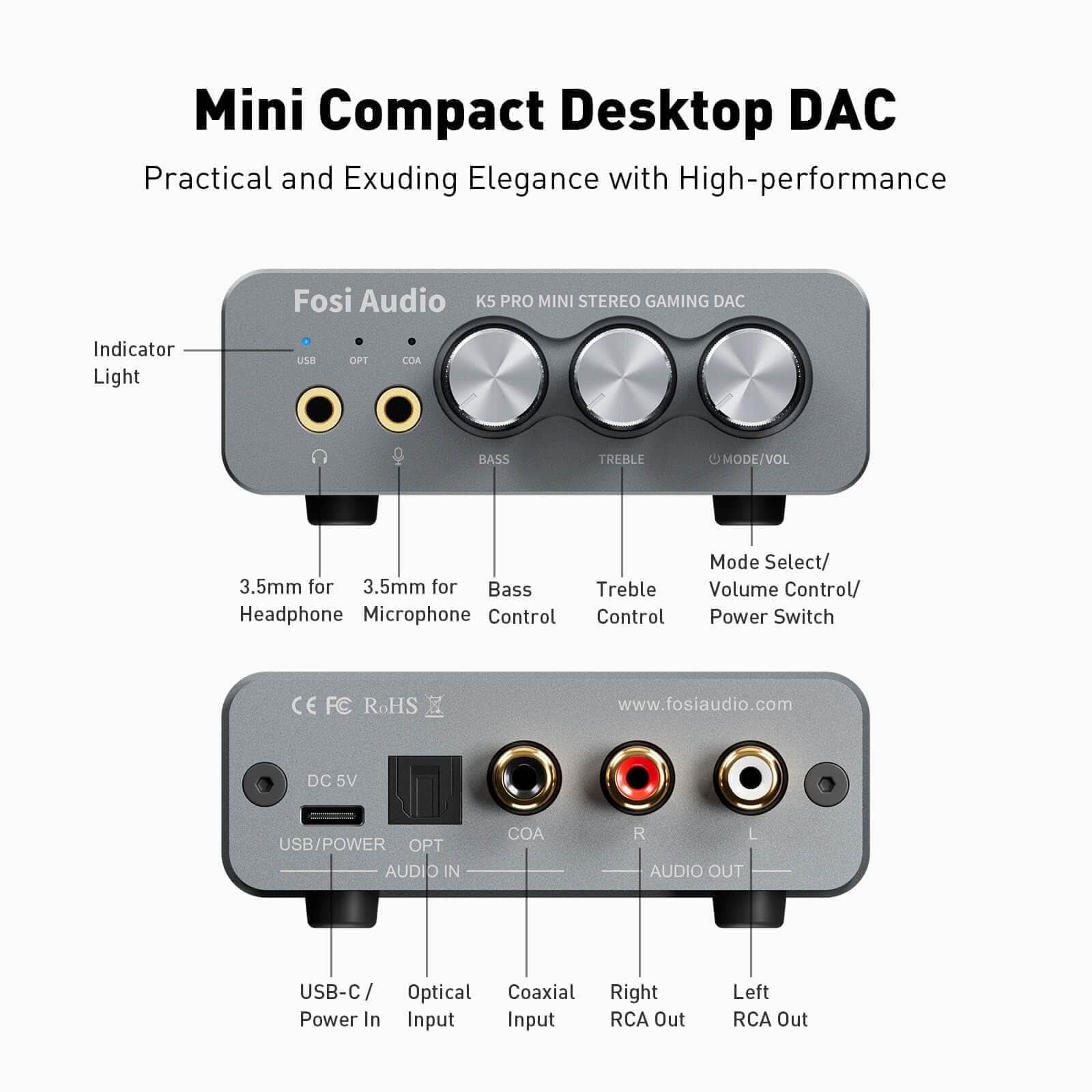 Fosi Audio K5 Pro Gaming DAC/Headphone Amp gallery 3