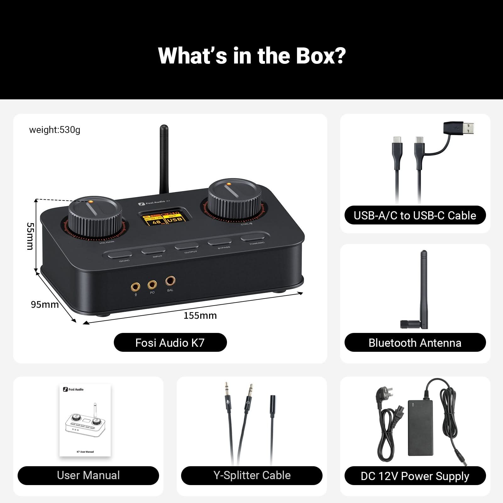 Fosi Audio K7 Gaming DAC/Headphone Amp, Silver gallery 7
