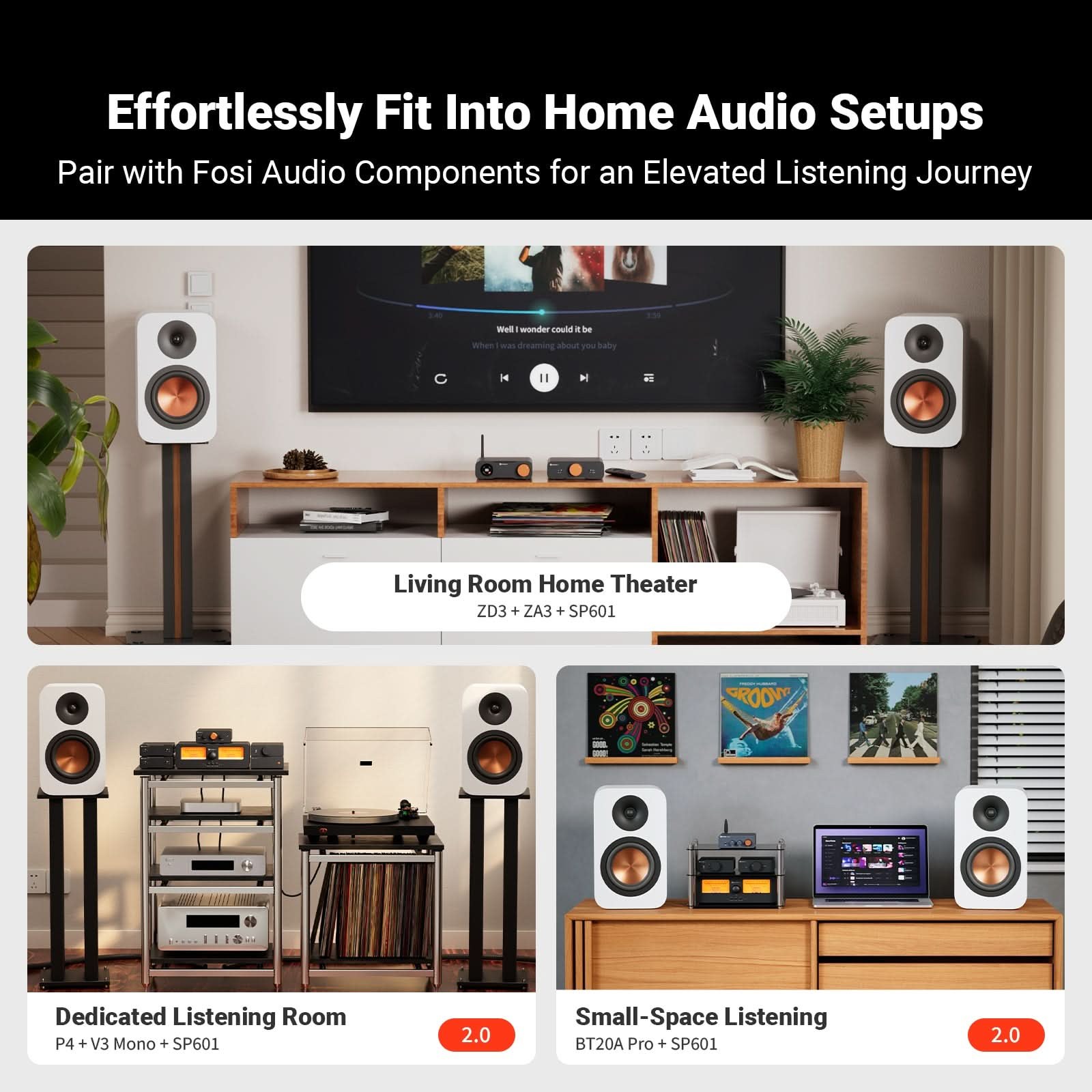 Fosi Audio SP601 Passive Bookshelf Speakers, Black gallery 7