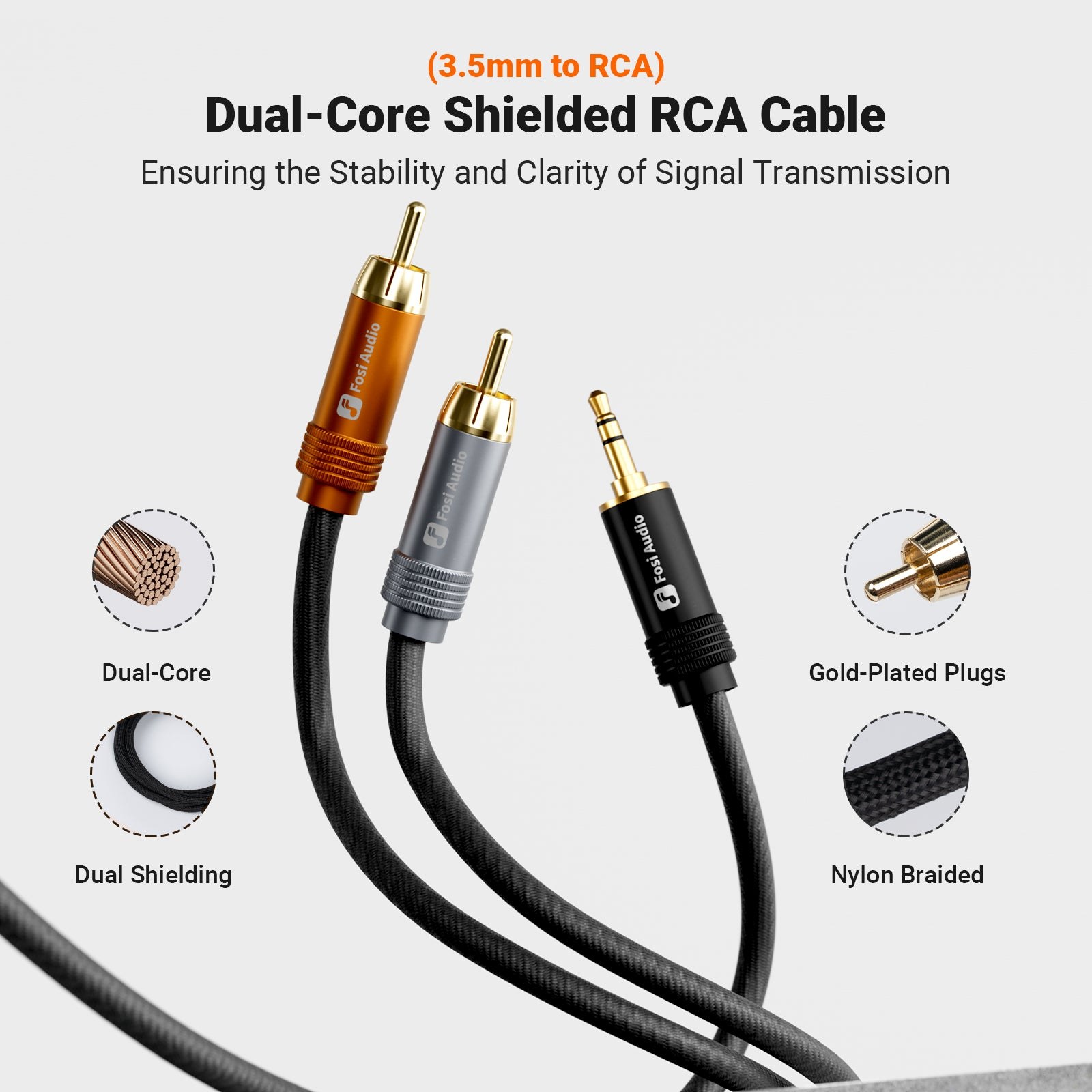 Fosi Audio 3.5mm-to-Dual-RCA Cable, 1.2m gallery 1