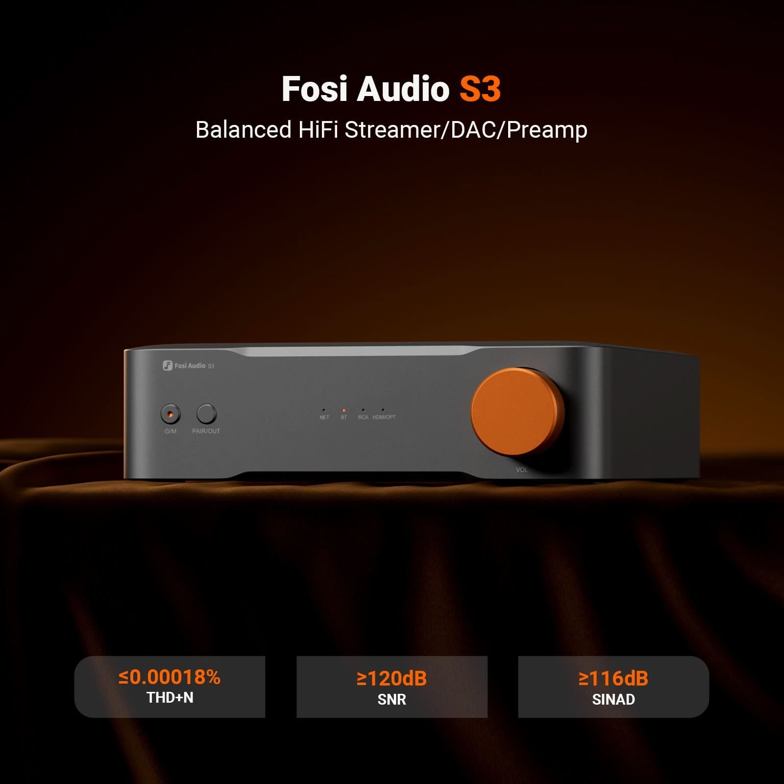Fosi Audio S3 Streamer DAC/Preamp, Silver gallery 2